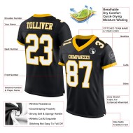 Custom Black White-Gold Mesh Authentic Football Jersey Custom Black White-Gold Mesh Authentic Football Jersey
