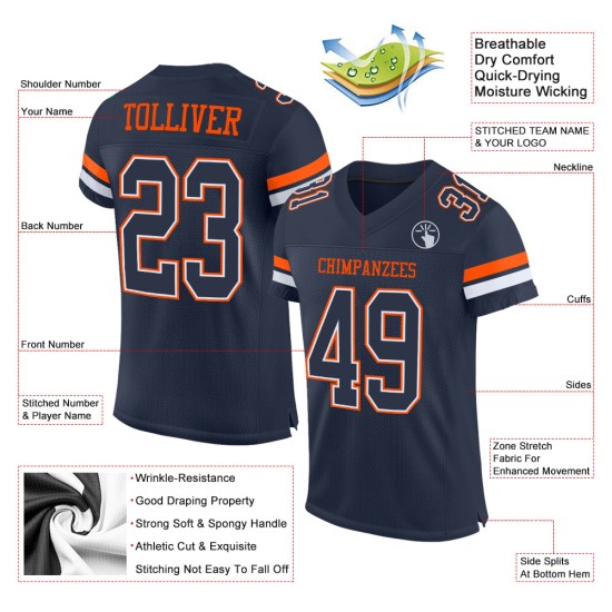 Custom Navy White-Orange Mesh Authentic Football Jersey Custom Navy White-Orange Mesh Authentic Football Jersey