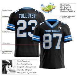 Custom Black White-Powder Blue Mesh Authentic Football Jersey