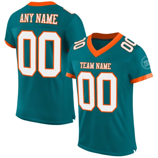 Custom Teal White-Orange Mesh Authentic Football Jersey Custom Teal White-Orange Mesh Authentic Football Jersey