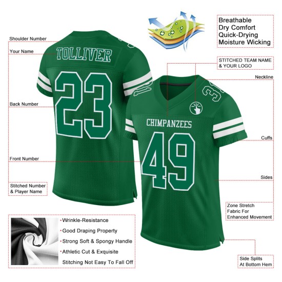 Custom Kelly Green White Mesh Authentic Football Jersey Custom Kelly Green White Mesh Authentic Football Jersey